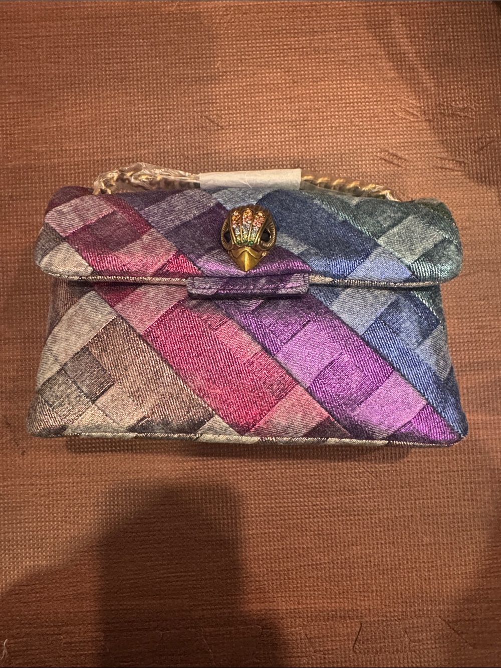 Woven Multicolor Shoulder Bag with Decorative Clasp